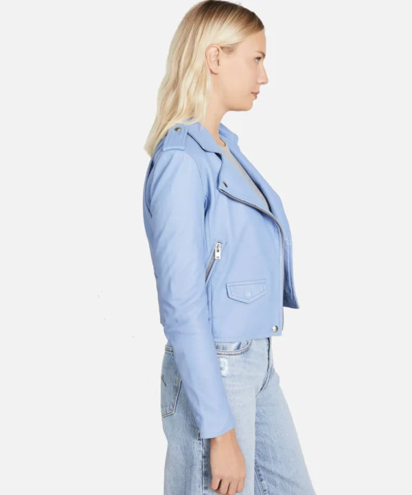 Ashlive Women Light Blue Leather Biker Jacket