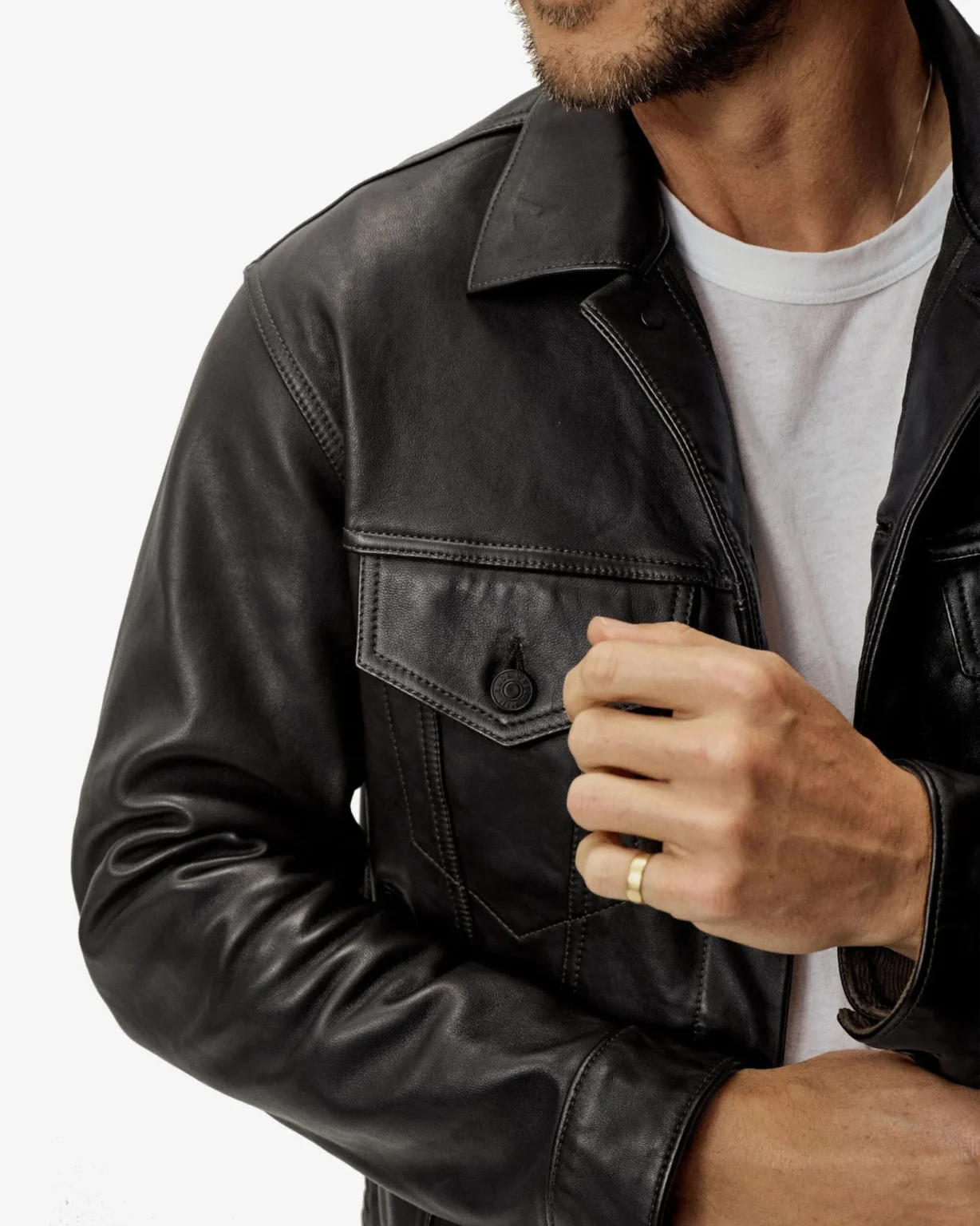 Black Leather Bruiser Trucker Jacket