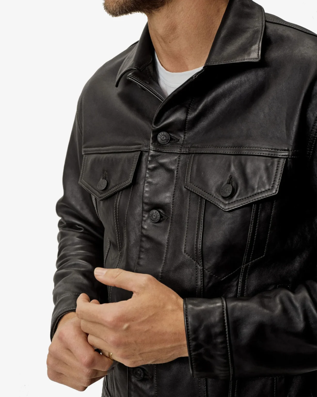 Black Leather Bruiser Trucker Jacket