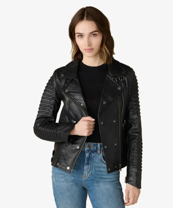 Brandy Black Quilted Biker Leather Jacket