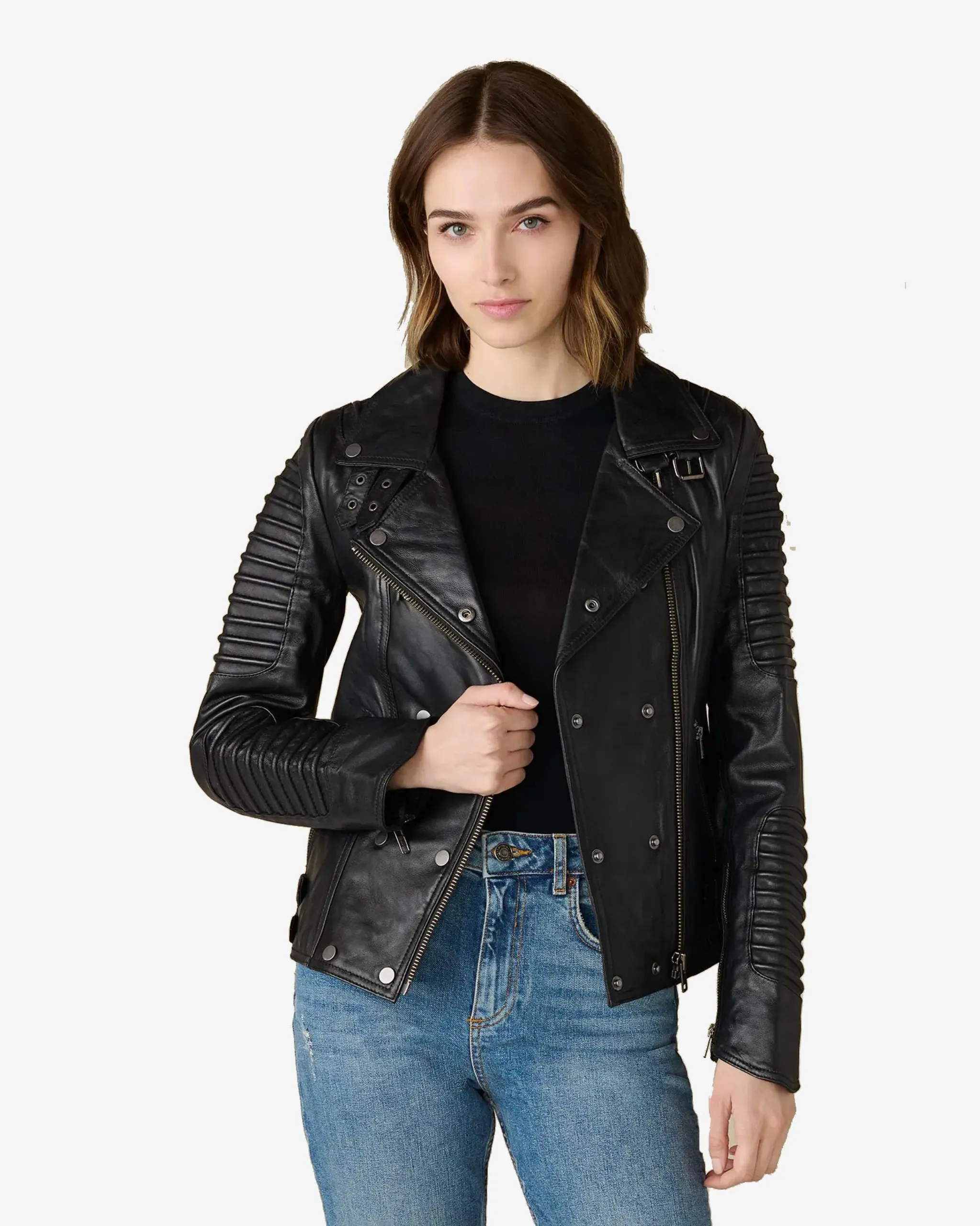 Brandy Black Quilted Biker Leather Jacket