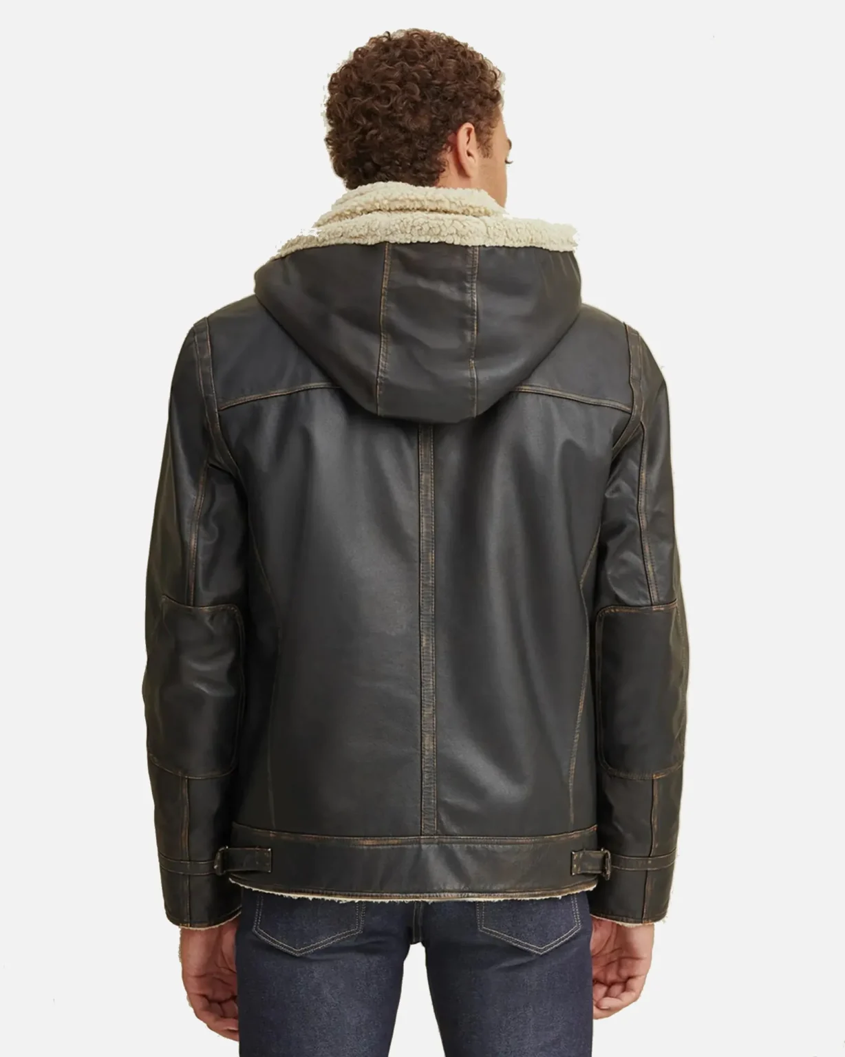 Brett Men Shearling Hooded Collar Leather Jacket