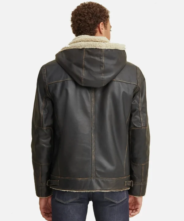 Brett Men Shearling Hooded Collar Leather Jacket