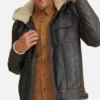 Brett Men Shearling Hooded Collar Leather Jacket