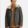 Brett Men Shearling Hooded Collar Leather Jacket