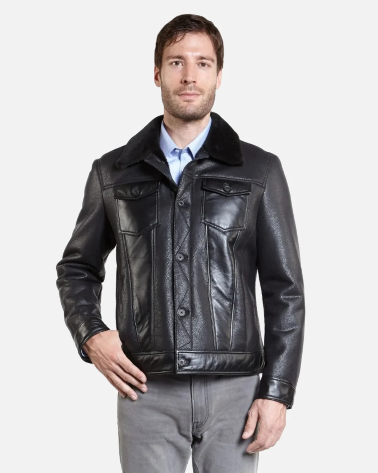 Calvin Mens Black Trucker Sheepskin Shearling