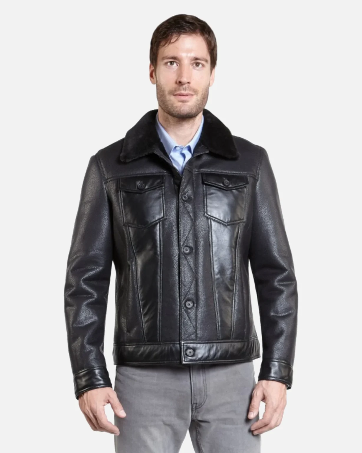 Calvin Mens Black Trucker Sheepskin Shearling