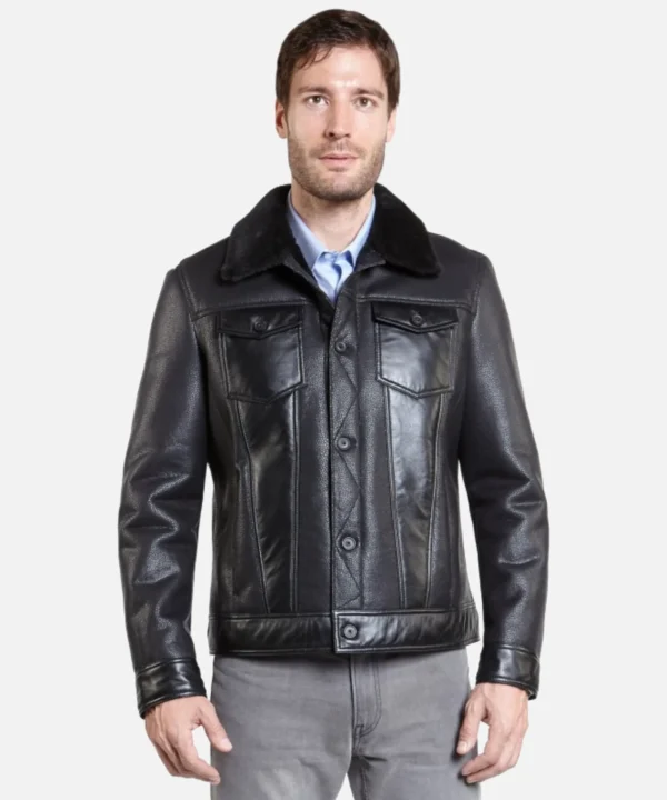 Calvin Mens Black Trucker Sheepskin Shearling