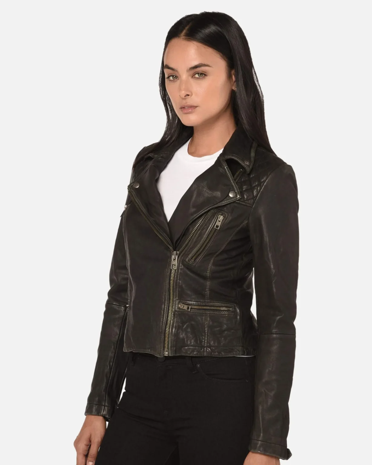 Cargo Black Moto Leather Jacket