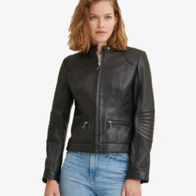 Emma Black Cafe Racer Leather Jacket