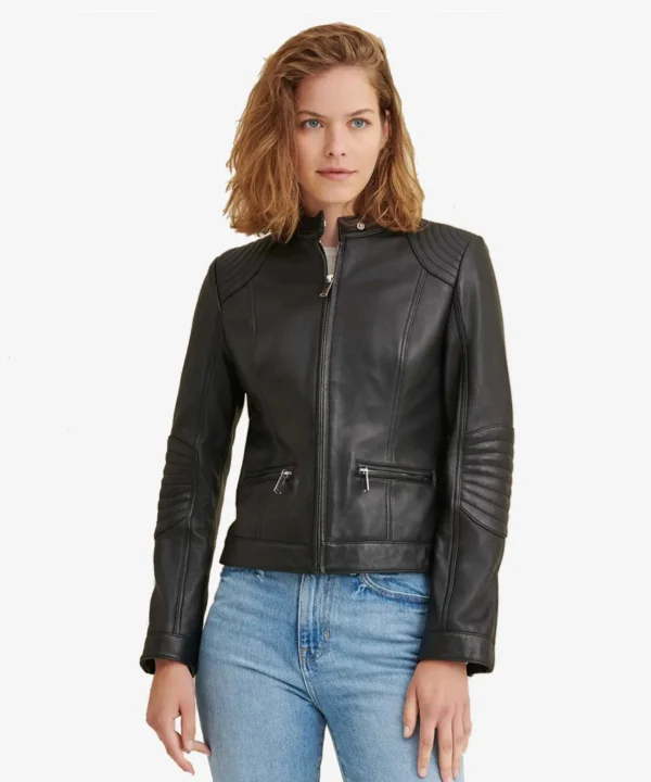 Emma Black Cafe Racer Leather Jacket