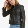 Emma Black Cafe Racer Leather Jacket