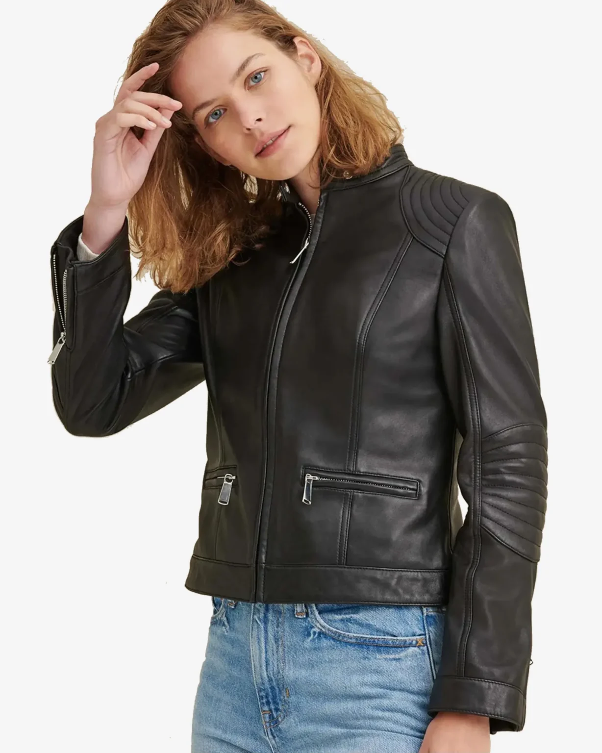 Emma Black Cafe Racer Leather Jacket