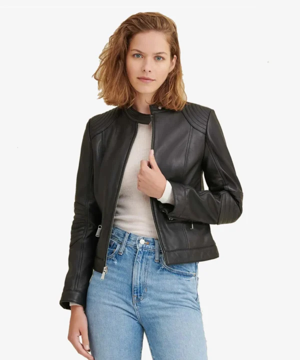 Emma Black Cafe Racer Leather Jacket