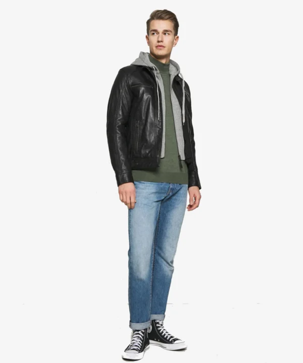 Eric Black Hooded Leather Jacket