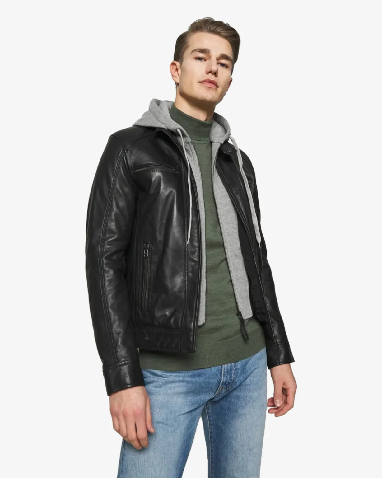 Eric Black Hooded Leather Jacket