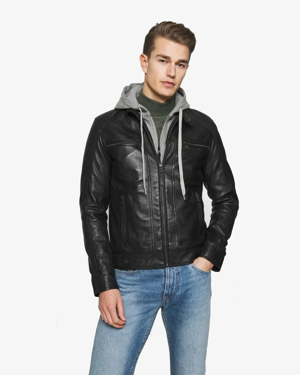 Eric Black Hooded Leather Jacket