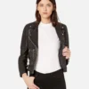 Estela Black Biker Leather Jacket