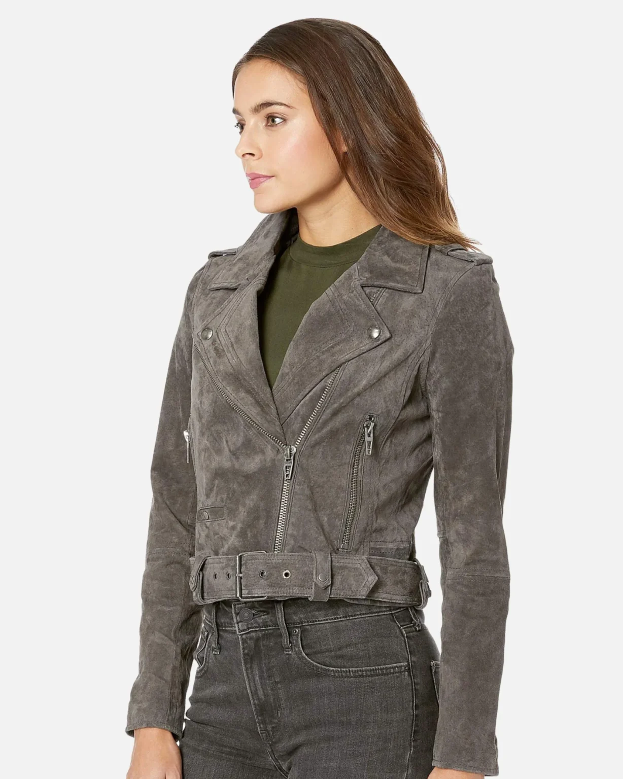 Eva Suede French Grey Moto Leather Jackets 04