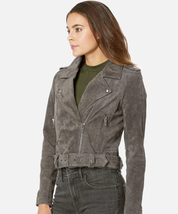 Eva Suede French Grey Moto Leather Jackets 04