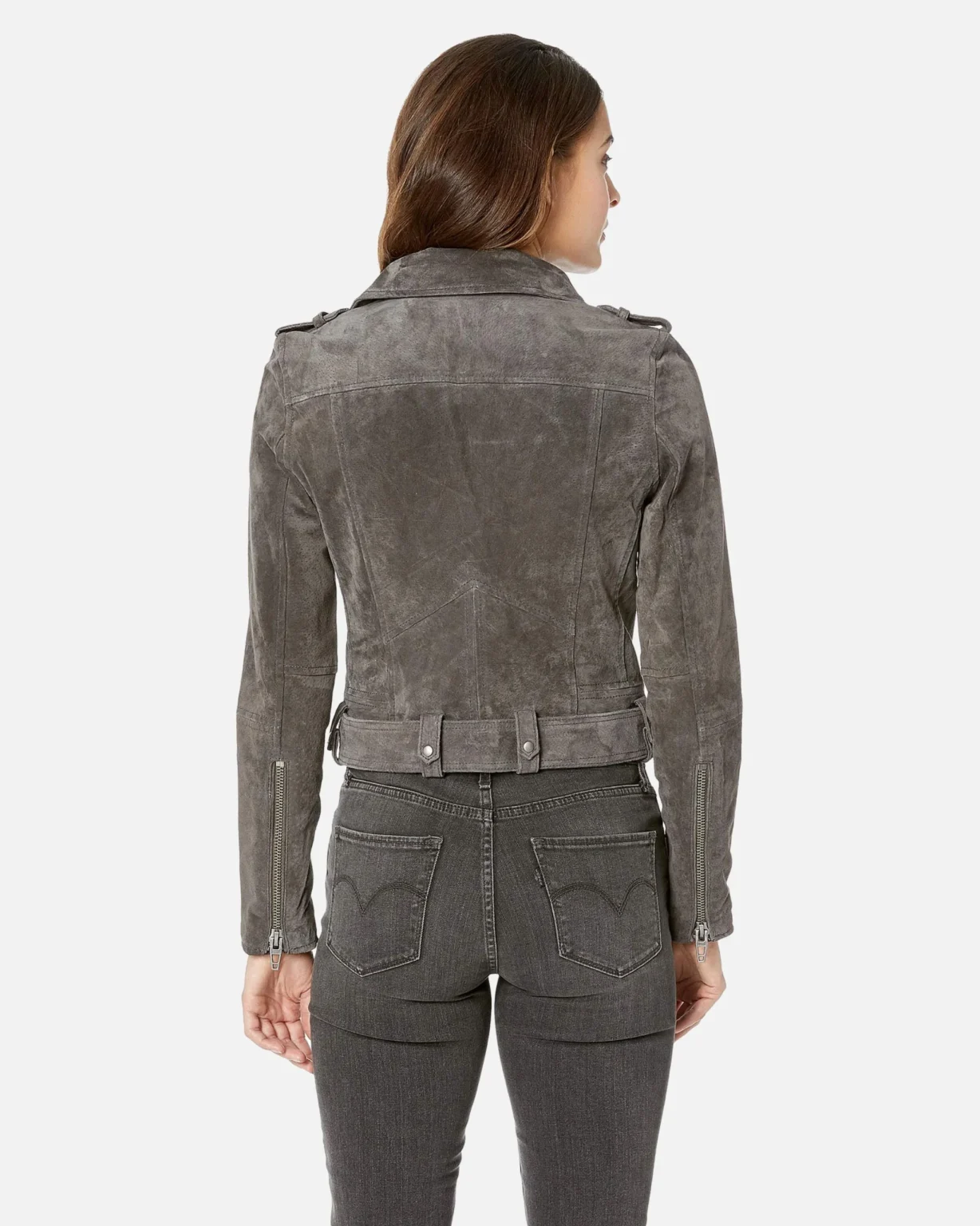 Eva Suede French Grey Moto Leather Jackets 04