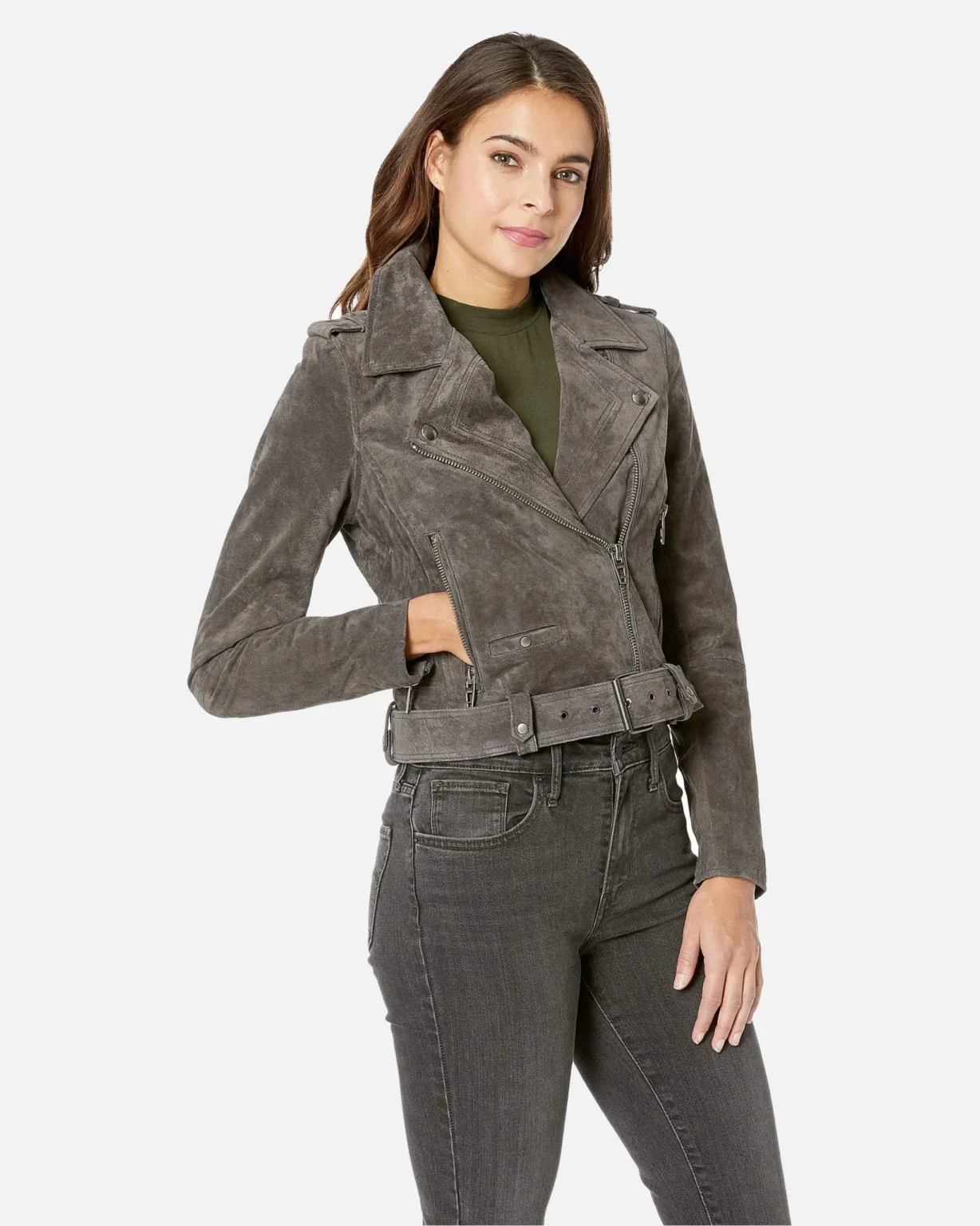 Eva Suede French Grey Moto Leather Jackets 04