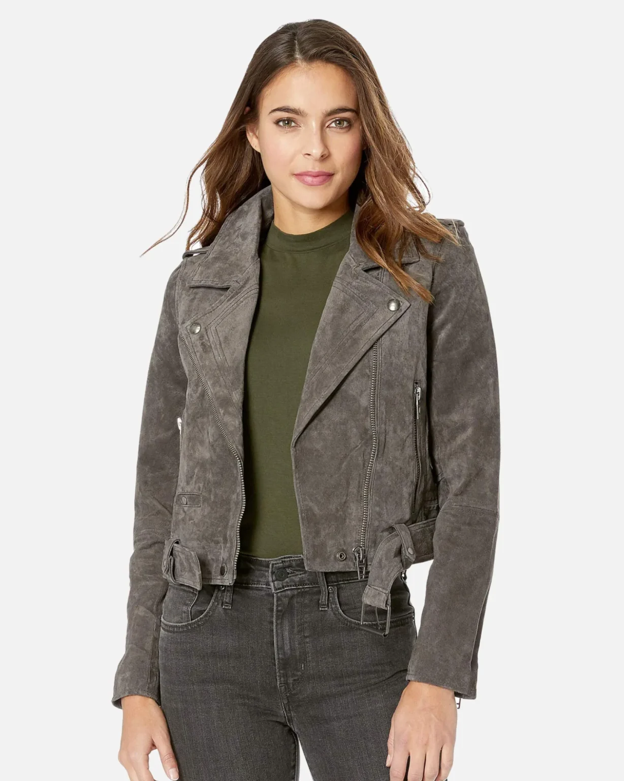 Eva Suede French Grey Moto Leather Jackets 04