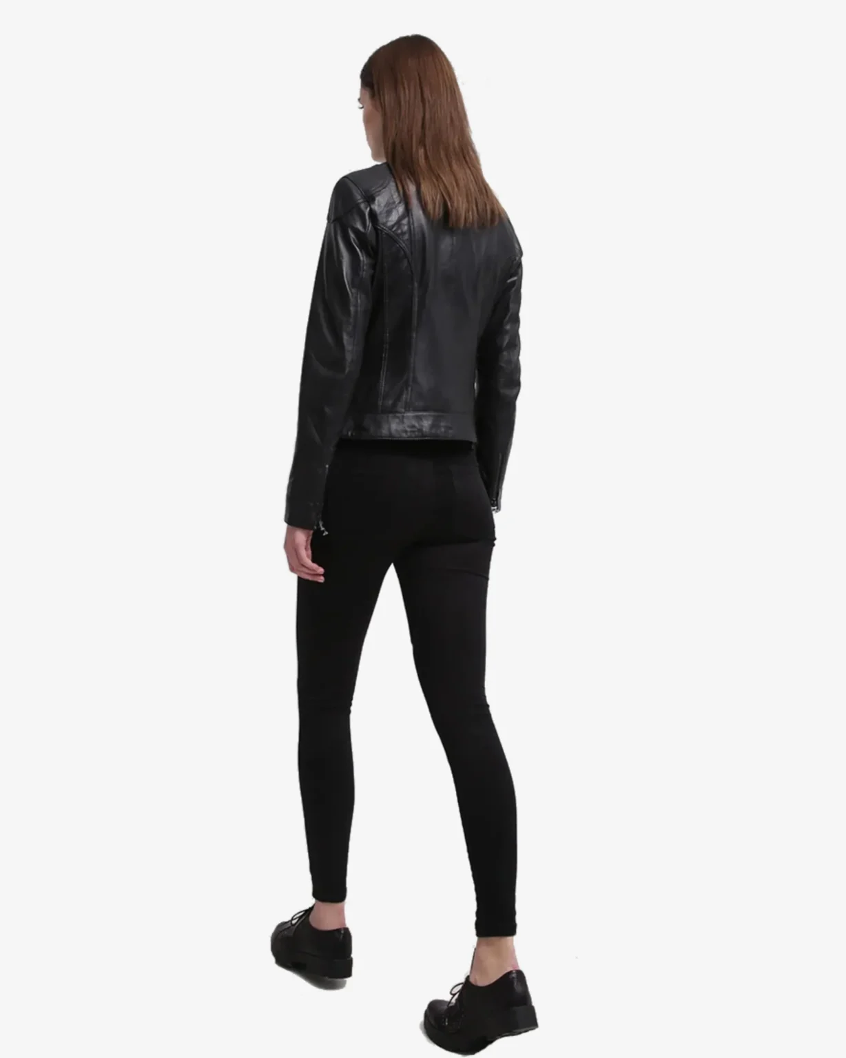 Halle Black Leather Cafe Racer Jacket