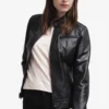 Halle Black Leather Cafe Racer Jacket