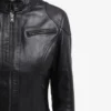 Halle Black Leather Cafe Racer Jacket