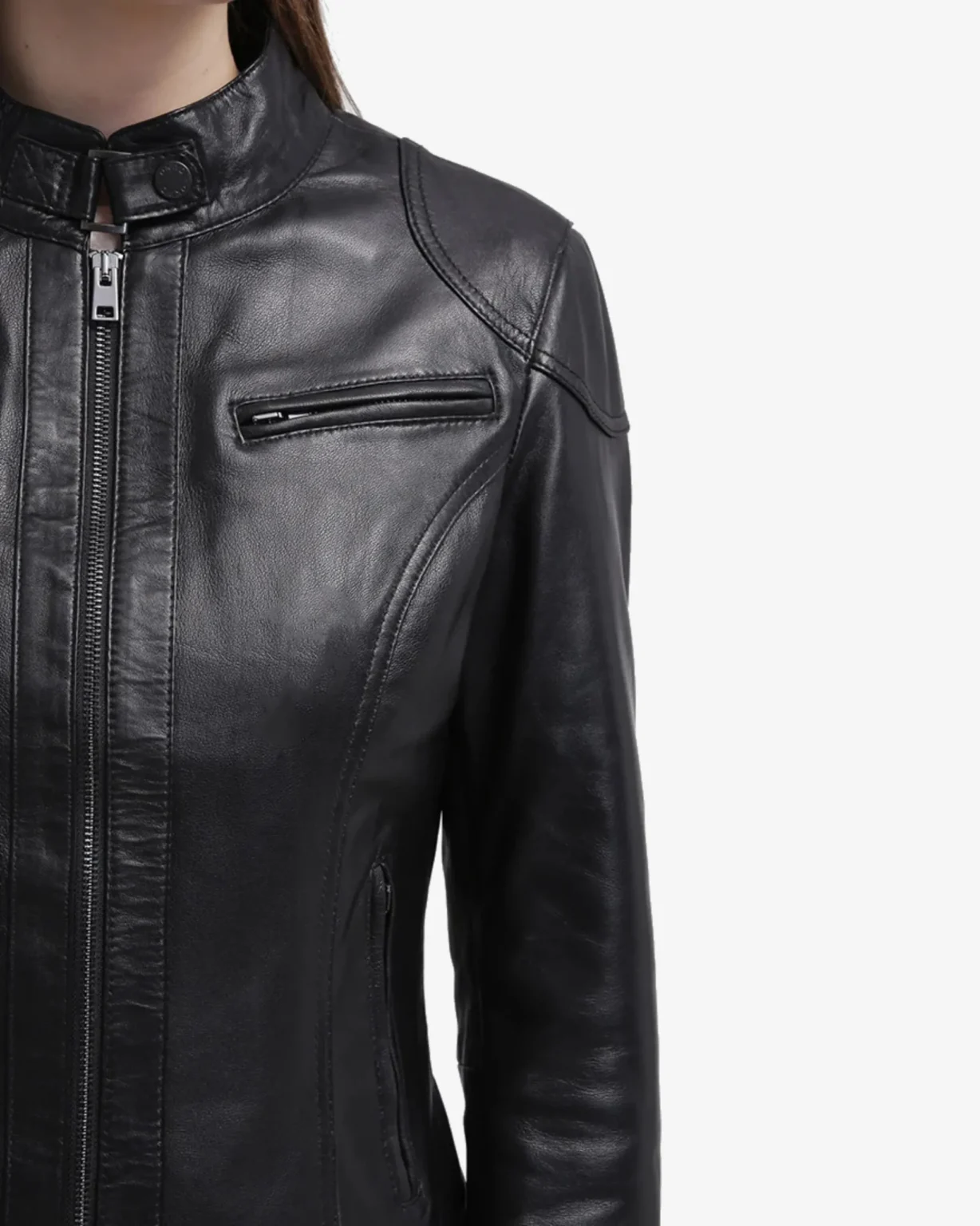 Halle Black Leather Cafe Racer Jacket