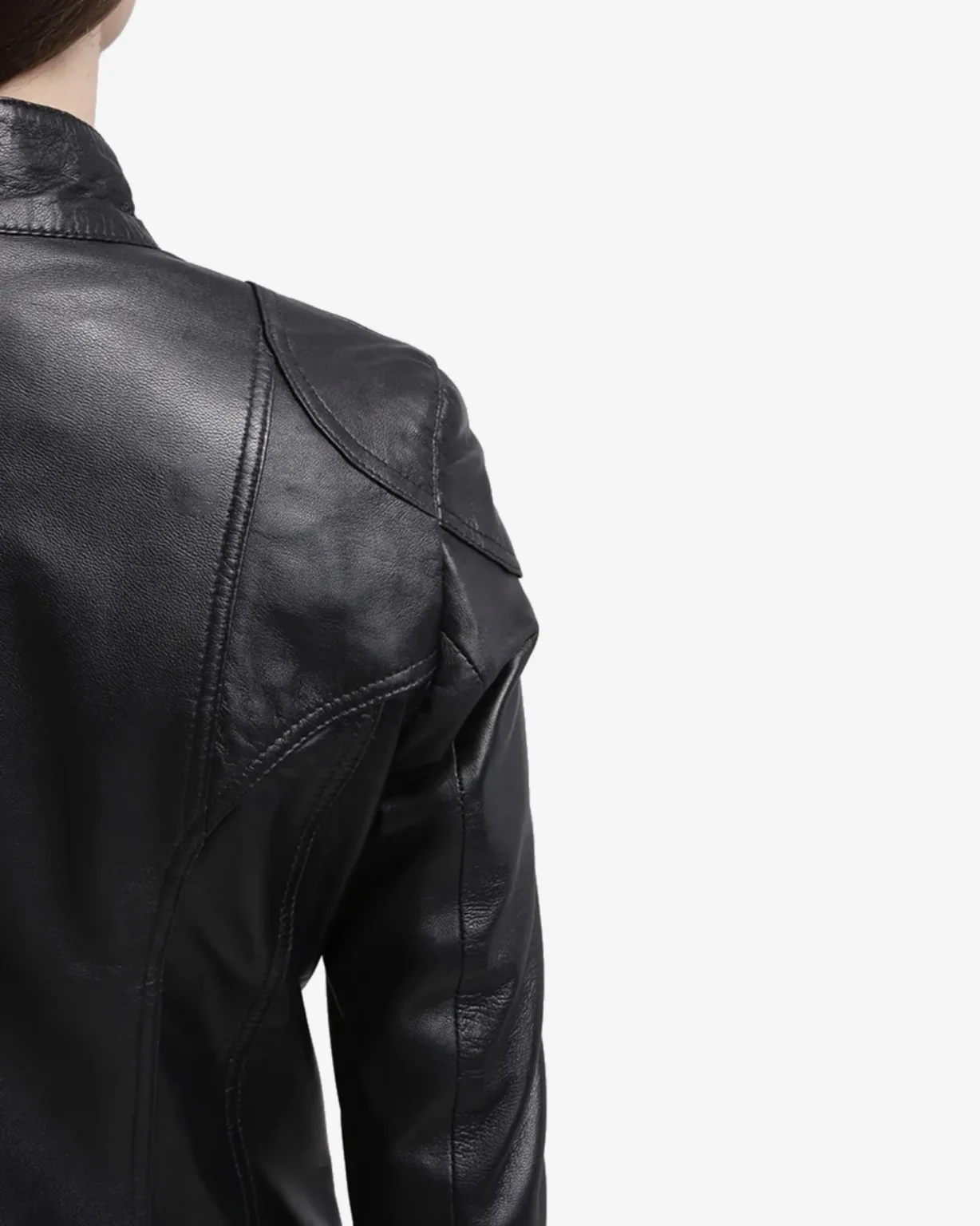 Halle Black Leather Cafe Racer Jacket