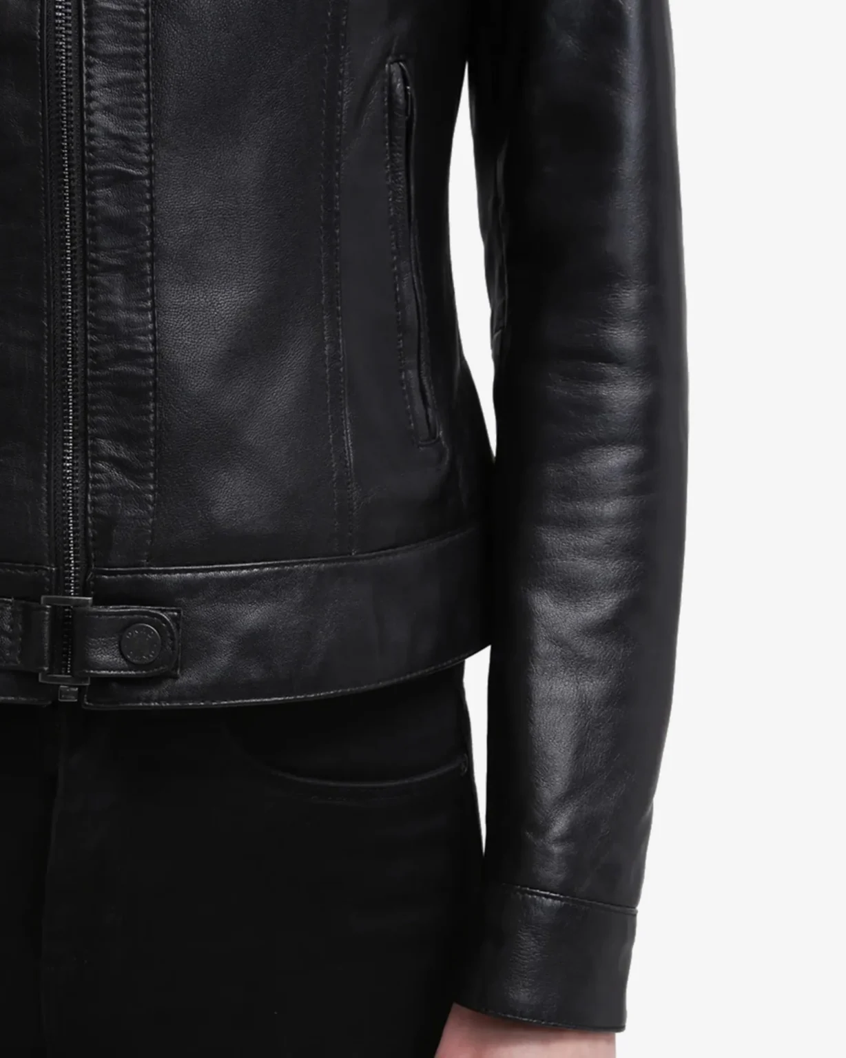 Halle Black Leather Cafe Racer Jacket