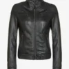 Halle Black Leather Cafe Racer Jacket