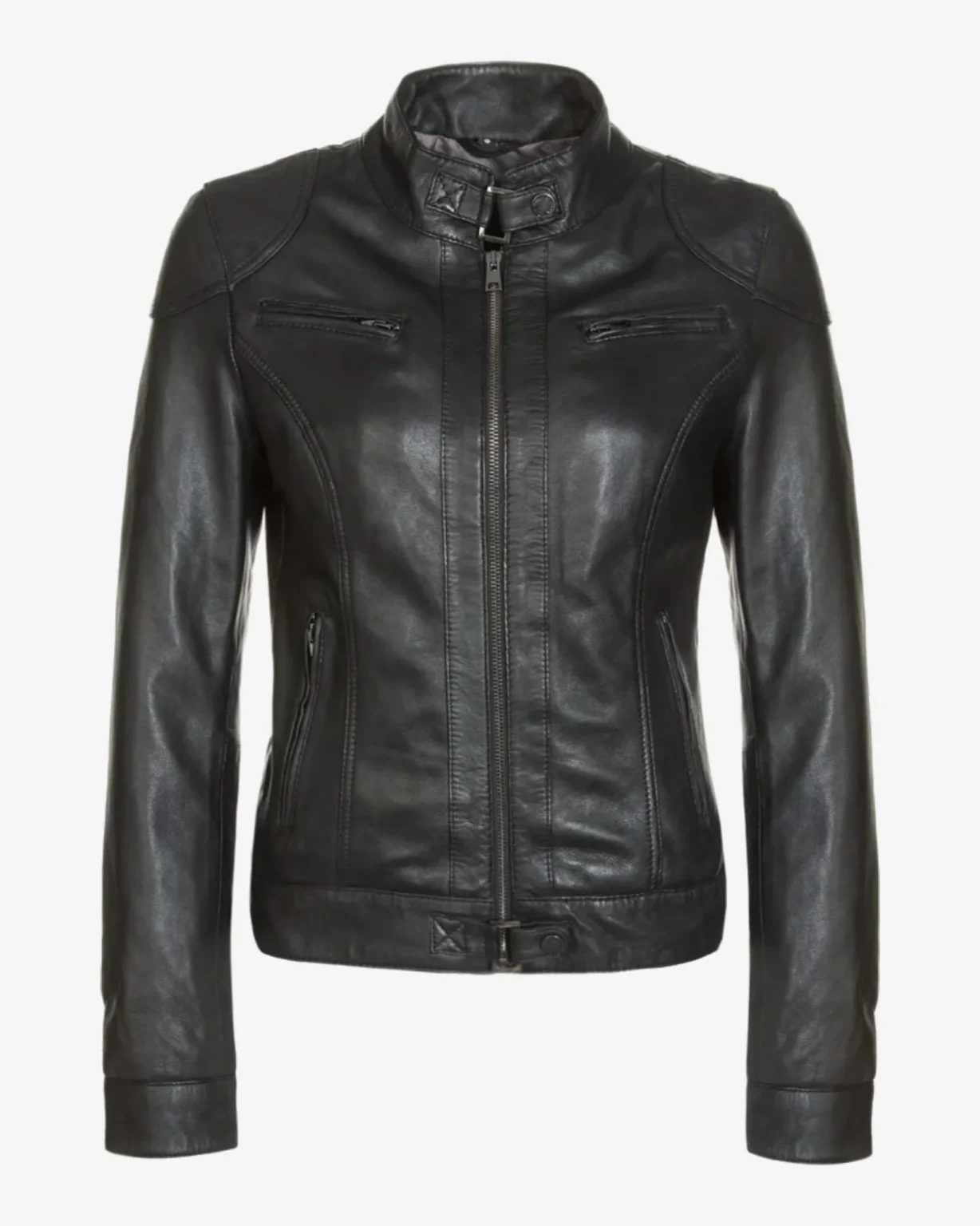 Halle Black Leather Cafe Racer Jacket