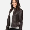 Halle Women Black Leather Racer Jacket