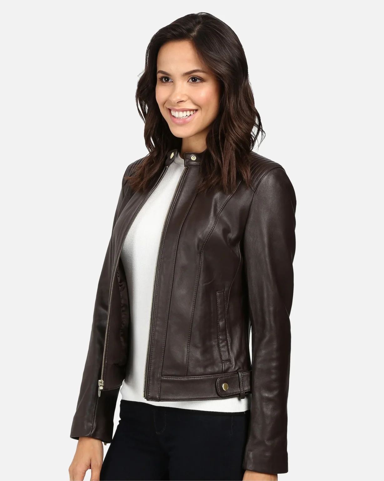 Halle Women Black Leather Racer Jacket