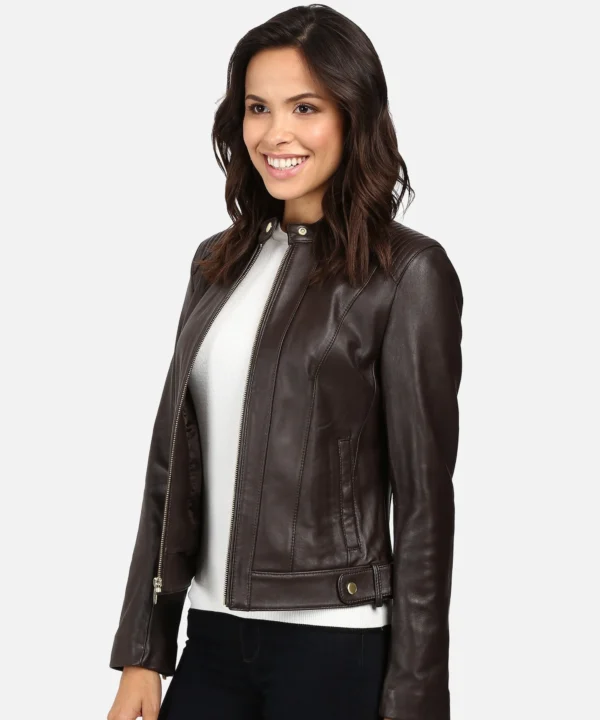 Halle Women Black Leather Racer Jacket