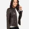 Halle Women Black Leather Racer Jacket