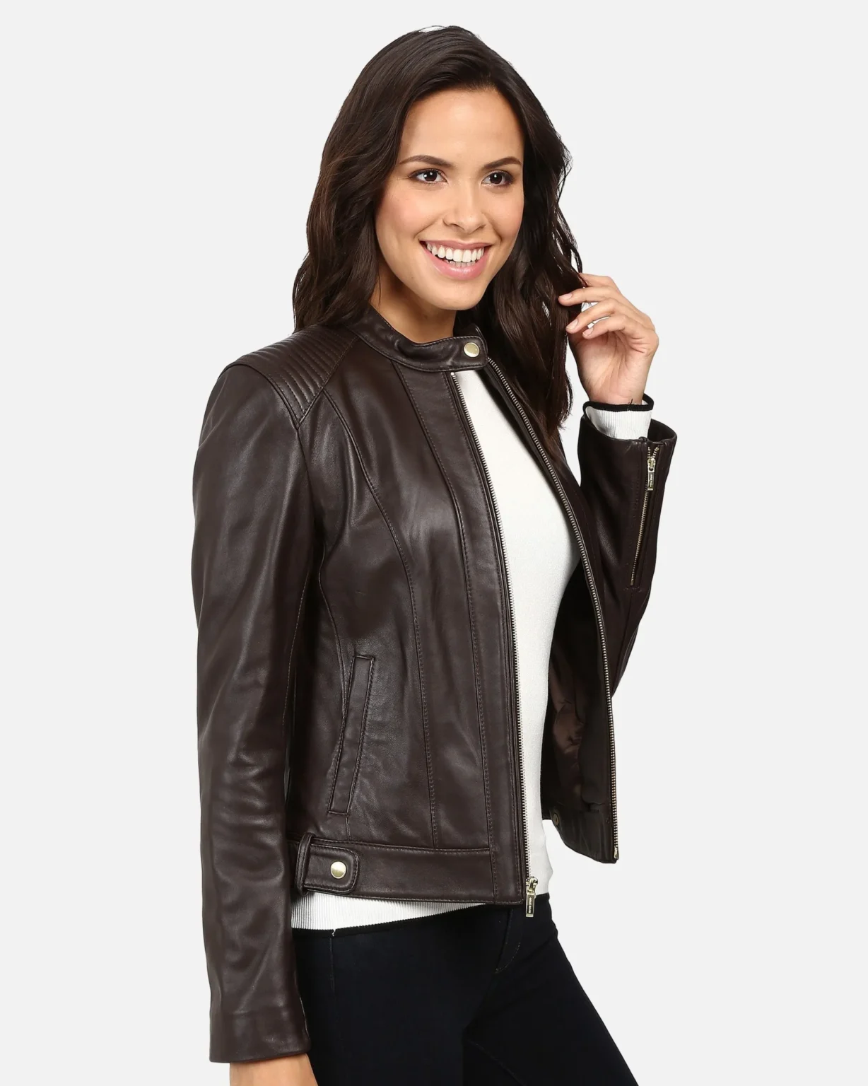 Halle Women Black Leather Racer Jacket