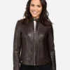 Halle Women Black Leather Racer Jacket