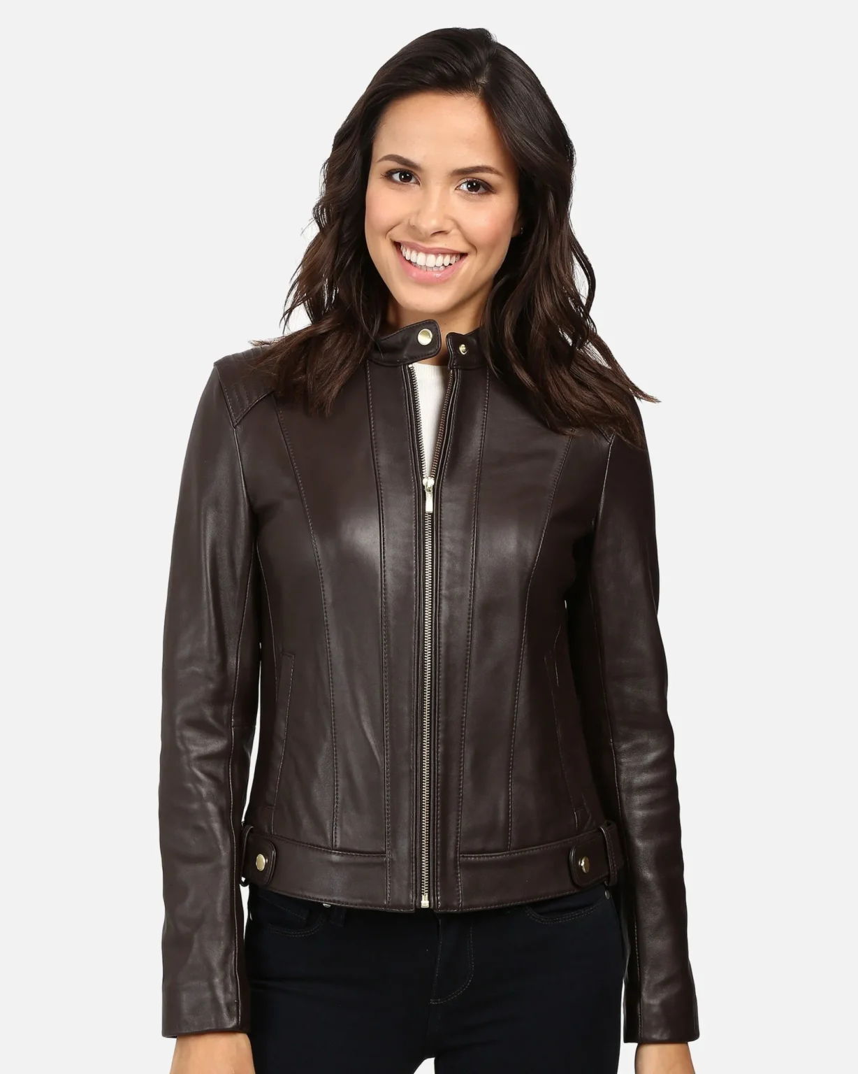 Halle Women Black Leather Racer Jacket