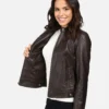 Halle Women Black Leather Racer Jacket