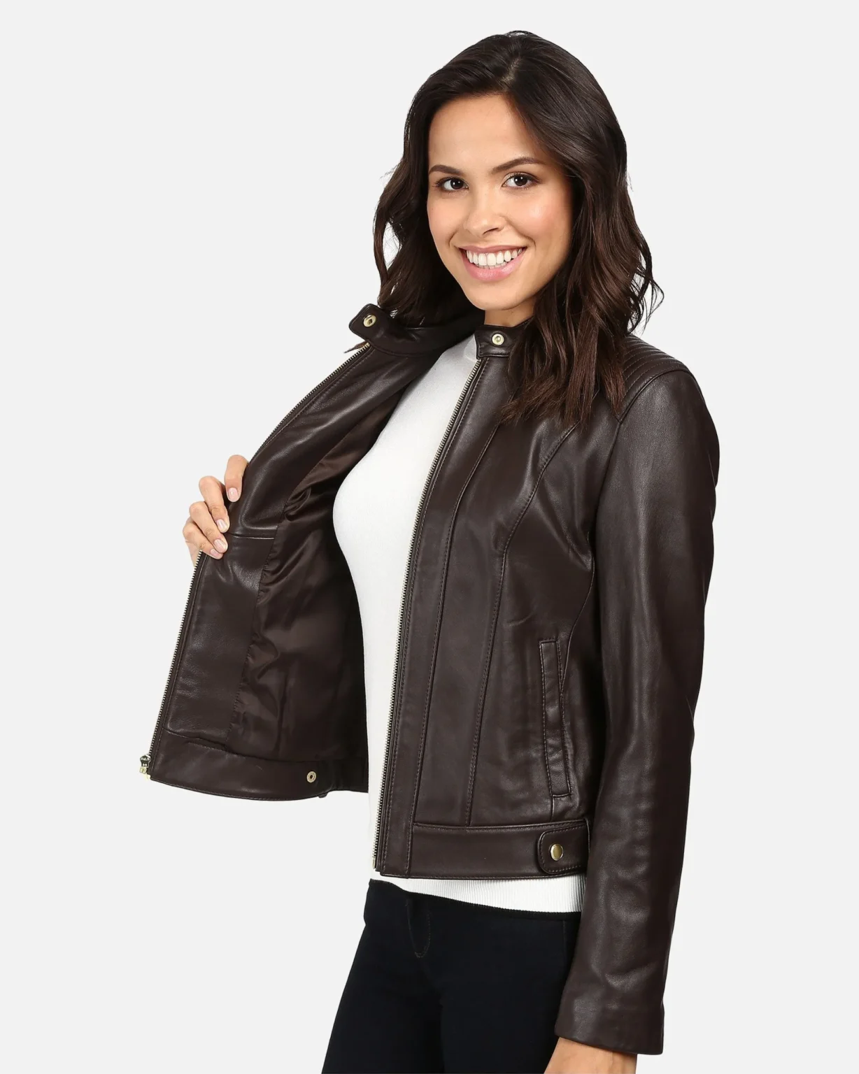 Halle Women Black Leather Racer Jacket