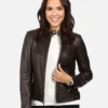 Halle Women Black Leather Racer Jacket