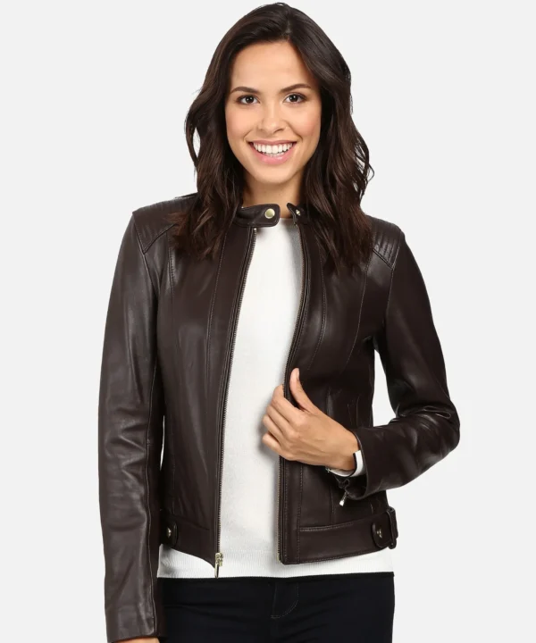 Halle Women Black Leather Racer Jacket