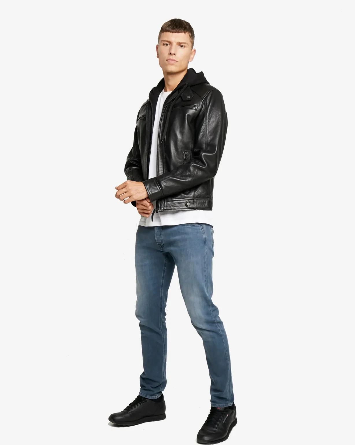 Hamp Black Hooded Leather Jacket