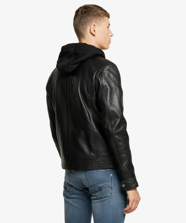 Hamp Black Hooded Leather Jacket