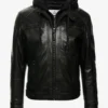 Hamp Black Hooded Leather Jacket