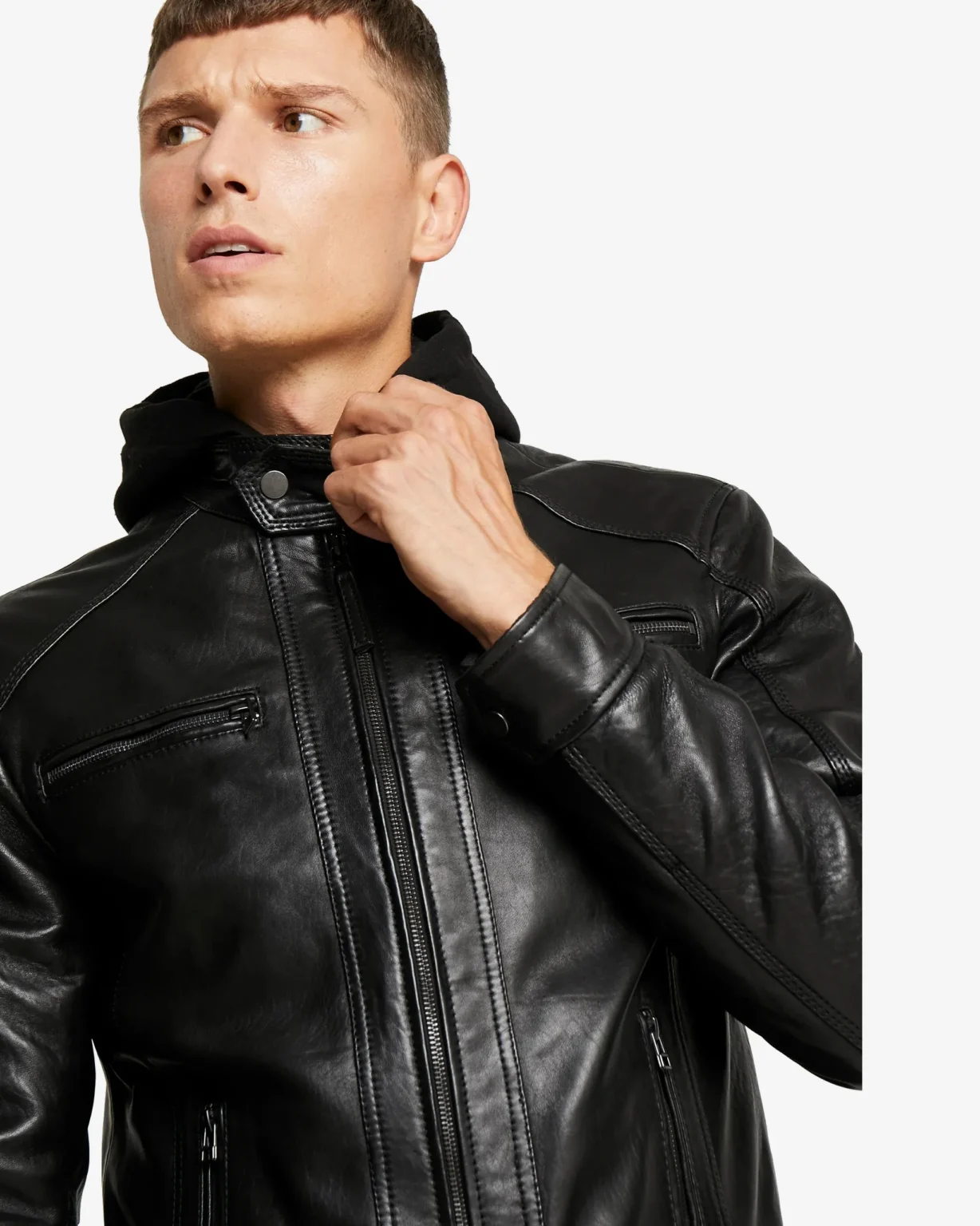 Hamp Black Hooded Leather Jacket